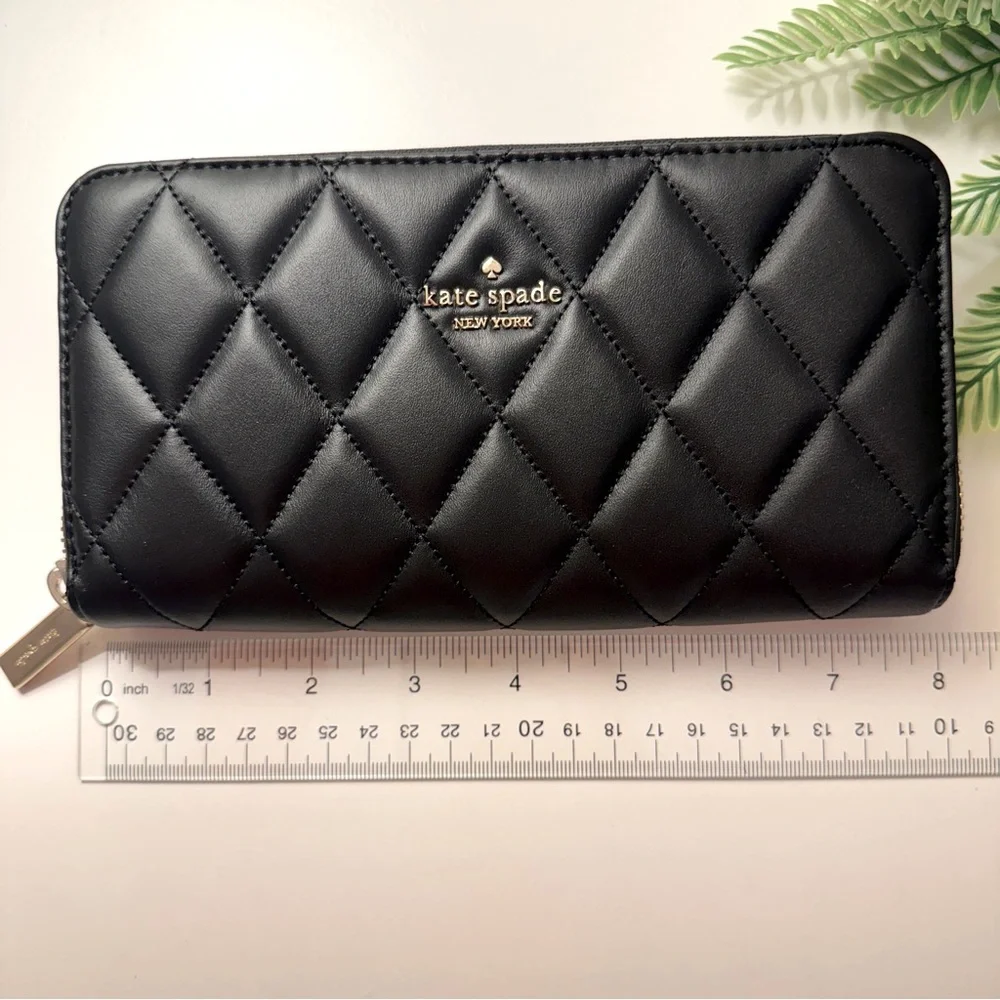 Kate Spade Quilted Black Leather Zip Around Wallet NWT - Picture 6 of 16